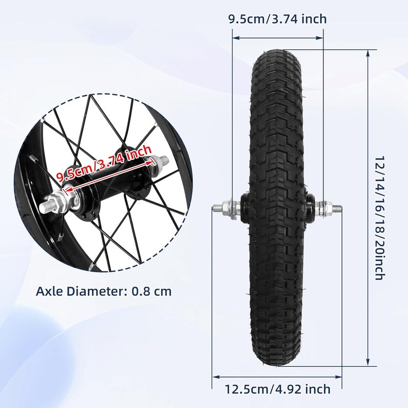 Exceedhub 12/14/16/18/20 Inch Kids Bike Front Wheels Replacement with Solid Air Rubber Tire and Inner Tube, Bicycle Bike Wheels Don't Fit with Huffy Bike(13 Inch Wrench Included) - Image 3